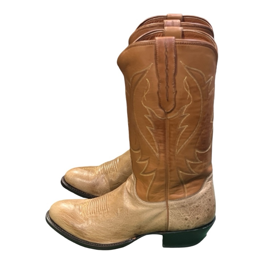 Lucchese 4035 tan smooth Ostrich Cowboy Boots Size 9.5D.